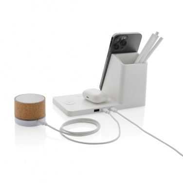 Logo trade promotional gifts image of: Ontario recycled plastic & bamboo 3-in-1 wireless charger