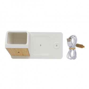 Logo trade promotional merchandise image of: Ontario recycled plastic & bamboo 3-in-1 wireless charger