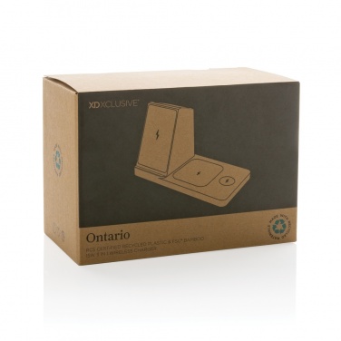 Logotrade promotional product image of: Ontario recycled plastic & bamboo 3-in-1 wireless charger