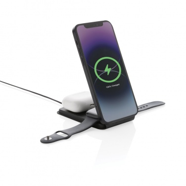 Logotrade promotional gift image of: Swiss Peak RCS rPU 15W  3-in-1 magnetic wireless charger