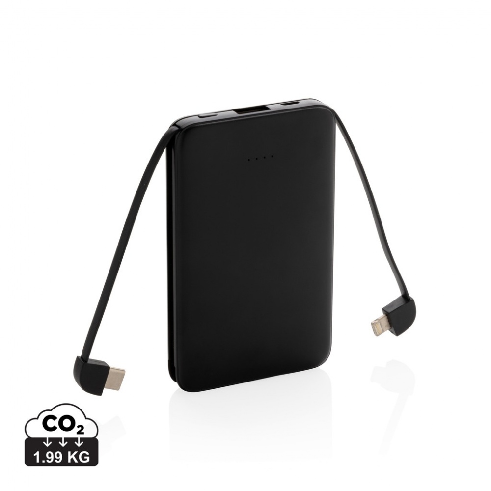 Logo trade advertising products image of: 5.000 mAh Pocket Powerbank with integrated cables