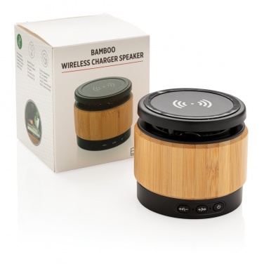 Logo trade promotional gift photo of: Bamboo wireless charger speaker