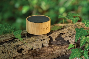 Logotrade promotional gift image of: RCS recycled plastic and bamboo 3W wireless speaker