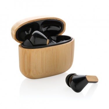 Logotrade promotional item image of: Bamboo TWS earbuds with RCS recycled plastic