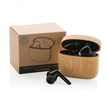 Logo trade advertising product photo of: Bamboo TWS earbuds with RCS recycled plastic