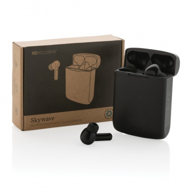 Logo trade promotional merchandise image of: Skywave RCS recycled plastic solar earbuds