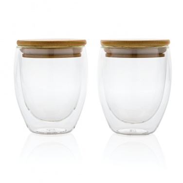Logo trade advertising product photo of: Double wall borosilicate glass with bamboo lid 250ml 2pc set