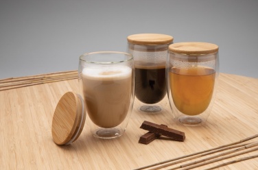 Logo trade promotional merchandise photo of: Double wall borosilicate glass with bamboo lid 350ml