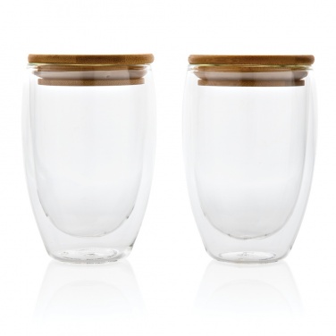 Logotrade promotional merchandise picture of: Double wall borosilicate glass with bamboo lid 350ml 2pc set