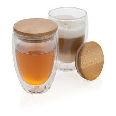 Logo trade promotional merchandise photo of: Double wall borosilicate glass with bamboo lid 350ml 2pc set