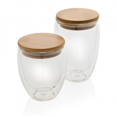 Logo trade business gift photo of: Double wall borosilicate glass with bamboo lid 350ml 2pc set