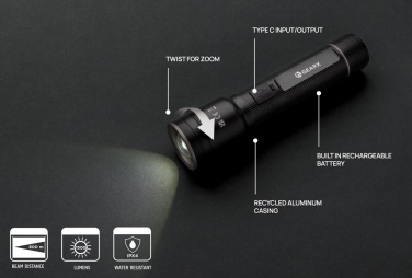 Logotrade promotional merchandise photo of: RCS recycled aluminum USB-rechargeable heavy duty torch