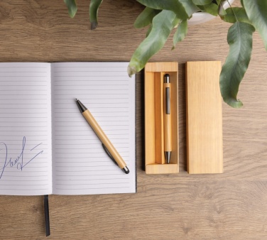 Logo trade promotional gift photo of: Bamboo modern pen set in box