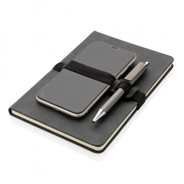 Logo trade promotional giveaways image of: Deluxe hardcover PU notebook A5 with phone and pen holder