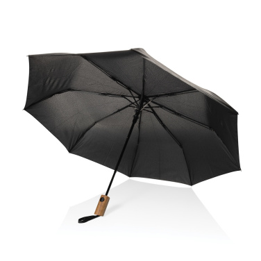 Logo trade corporate gifts picture of: Kaycey 21" AWARE™ RPET Acacia wood mini auto open umbrella