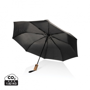 Logo trade business gifts image of: Kaycey 21" AWARE™ RPET Acacia wood mini auto open umbrella