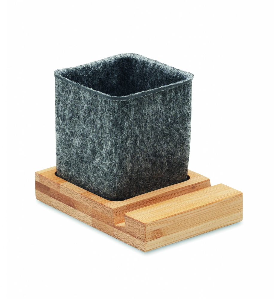 Logotrade promotional item picture of: RPET felt pen pot phone stand