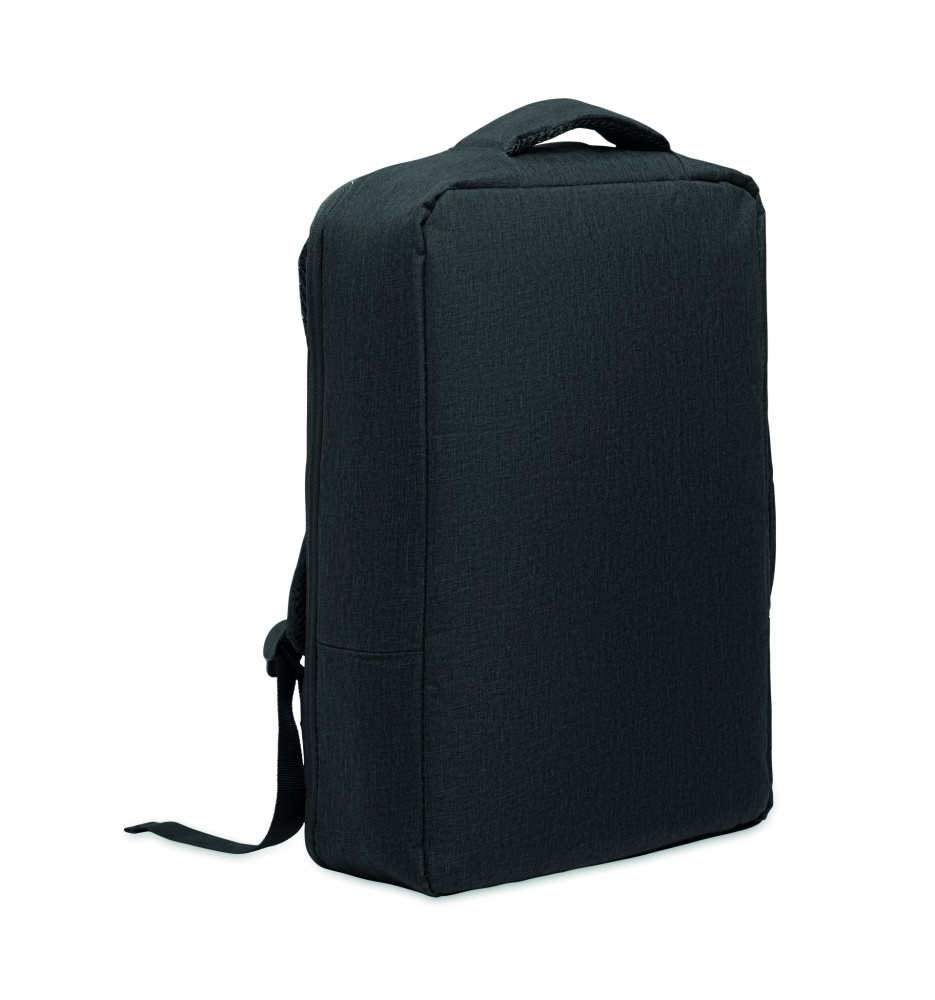 Logotrade promotional products photo of: A safe 15-inch laptop backpack made of 300D RPET with a 210D RPET lining and customizable printing.