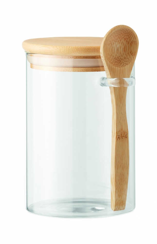 Logo trade promotional merchandise picture of: Glass jar with spoon 600 ml
