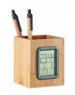 Logotrade promotional items photo of: Bamboo pen holder and LCD clock