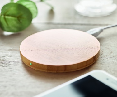Logo trade promotional giveaways picture of: Wireless charger bamboo 10W RUNDO +