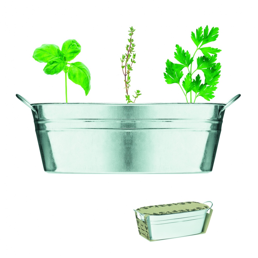 Logo trade advertising product photo of: Zinc tub with 3 herbs seeds