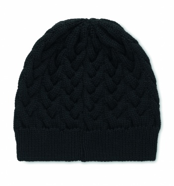 Logo trade corporate gifts image of: Cable knit beanie in RPET