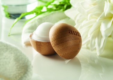 Logotrade promotional giveaway image of: Lip balm in round bamboo case