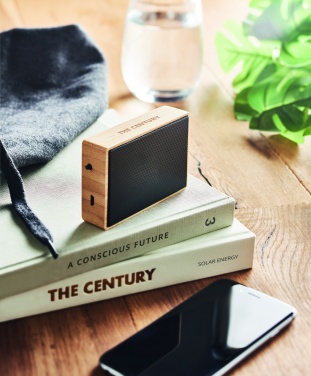 Logo trade corporate gifts image of: Solar bamboo wireless speaker