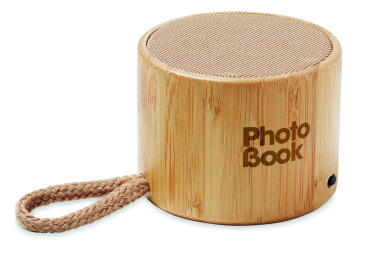 Logo trade promotional gifts image of: Round bamboo wireless speaker