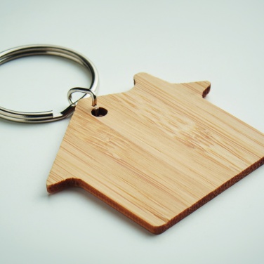 Logo trade promotional products image of: House shaped bamboo key ring Järvenpää