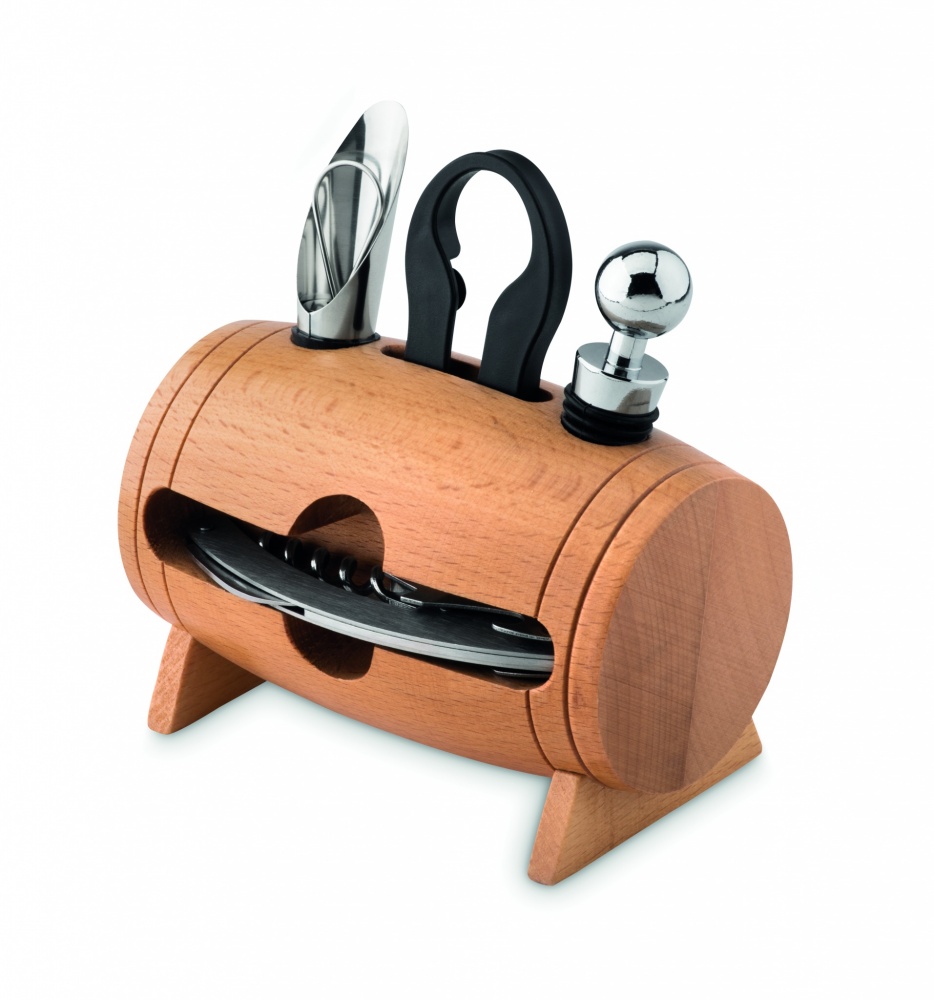 Logo trade advertising products picture of: 4 pcs wine set in wooden stand
