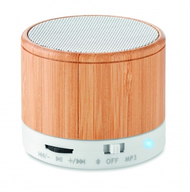 Logo trade corporate gift photo of: Round Bamboo wireless speaker