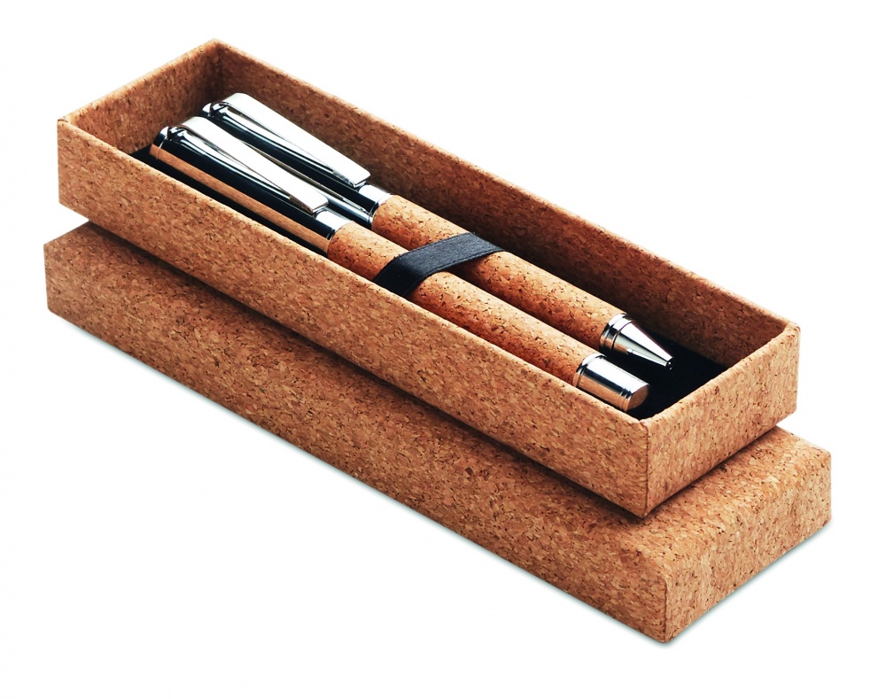Logotrade promotional items photo of: Metal Ball pen set in cork box