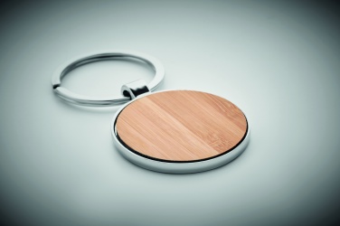 Logo trade promotional giveaway photo of: Round key ring metal bamboo Dobele