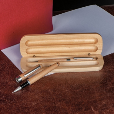 Logo trade promotional merchandise image of: Wooden writing set ballpen and roller INDIANAPOLIS