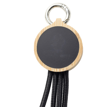 Logo trade promotional gifts picture of: 4-in-1 cable with elighted logo in a wooden casing, LH-ZMU05