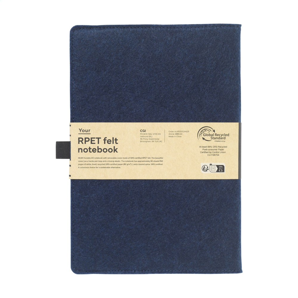 Logo trade promotional merchandise photo of: Felty GRS RPET Paper Notebook A5