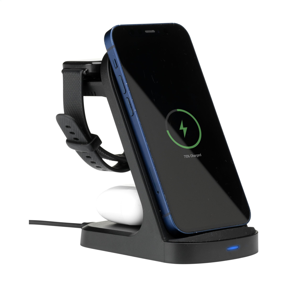 Logotrade promotional merchandise picture of: Triple-Up RCS Recycled ABS Wireless Charger Stand
