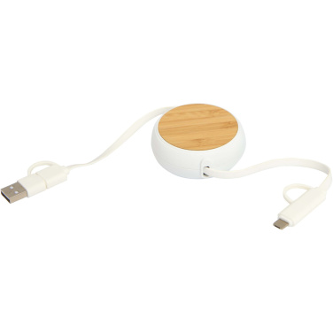 Logotrade promotional product image of: Chechia 5-in-1 recycled plastic 100 cm retractable data sync and 45W fast charge cable