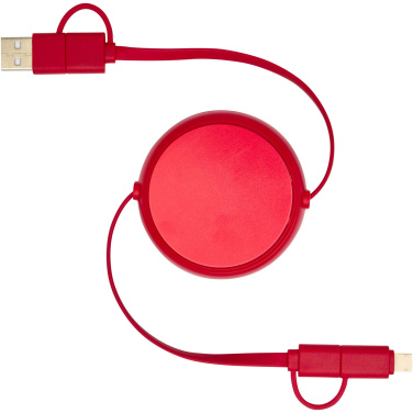Logo trade advertising products image of: Alasia 5-in-1 100 cm recycled plastic and aluminium retractable data sync and 45W fast charge cable