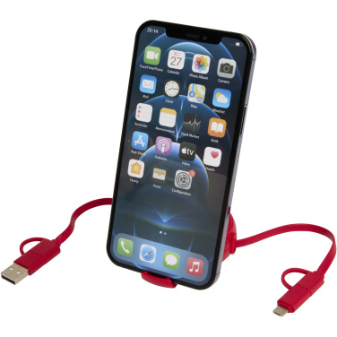 Logotrade promotional gift image of: Alasia 5-in-1 100 cm recycled plastic and aluminium retractable data sync and 45W fast charge cable