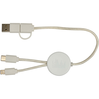 Logotrade advertising product image of: Chechia 5-in-1 recycled plastic 30 cm data sync and 27W fast charge cable with bamboo details