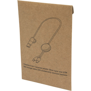 Logotrade promotional giveaways photo of: Chechia 5-in-1 recycled plastic 30 cm data sync and 27W fast charge cable with bamboo details