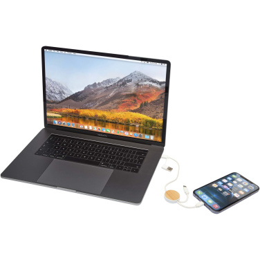 Logotrade corporate gifts photo of: Chechia 5-in-1 recycled plastic 30 cm data sync and 27W fast charge cable with bamboo details