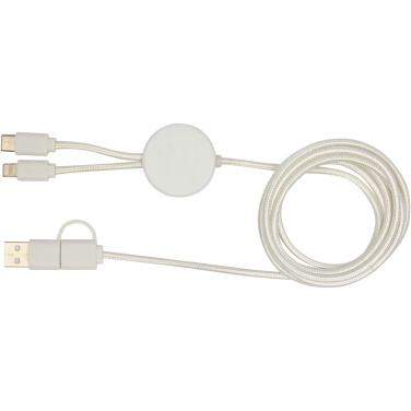 Logo trade promotional products picture of: Chechia 5-in-1 recycled plastic 150 cm data sync and 27W fast charge cable with bamboo details