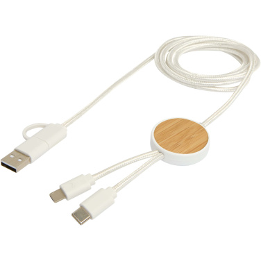Logotrade promotional giveaway picture of: Chechia 5-in-1 recycled plastic 150 cm data sync and 27W fast charge cable with bamboo details