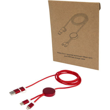Logotrade promotional items photo of: Alasia 5-in-1 recycled aluminium and plastic 150 cm data sync and 27W fast charge cable