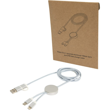 Logotrade advertising product picture of: Alasia 5-in-1 recycled aluminium and plastic 150 cm data sync and 27W fast charge cable