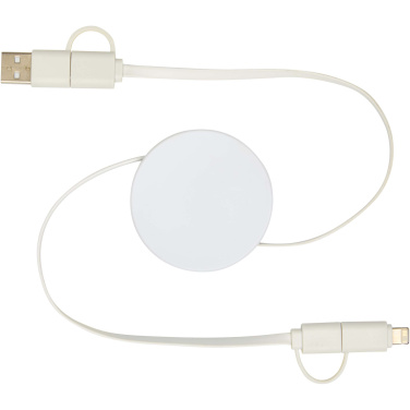 Logo trade business gifts image of: Citala 5-in-1 recycled plastic 90 cm retractable data sync and 40W fast charge cable